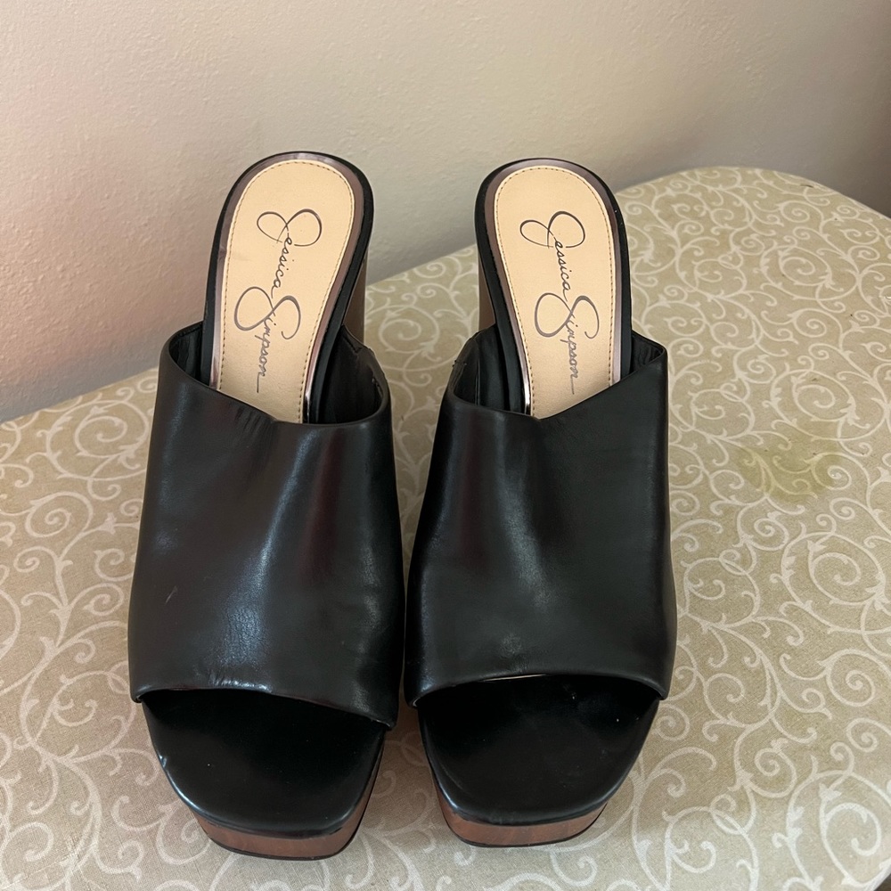 Black and brown wedge heel